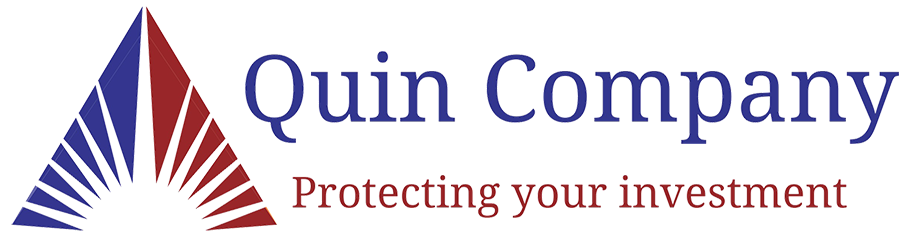 Logo with a red and blue triangular design and the text "Quin Company - Protecting your investment.